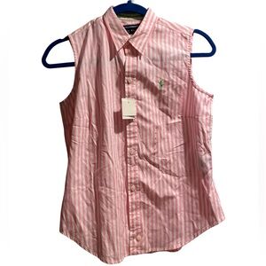 Ralph Lauren Pink and White Striped Sleeveless Blouse